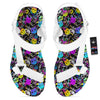 Graffiti Colorful Emoji Faces Print Pattern White Open Toe Sandals-grizzshop