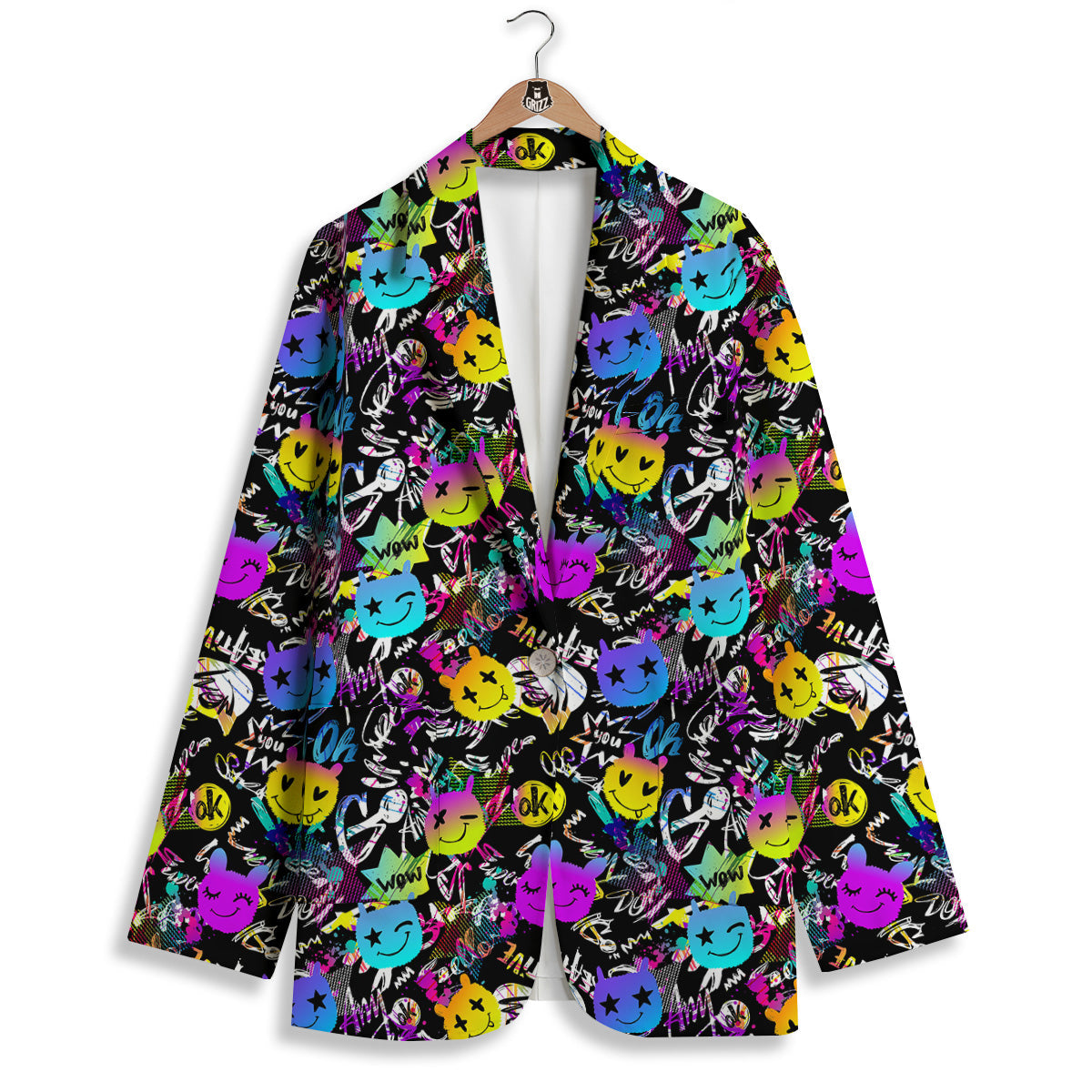 Graffiti Colorful Emoji Faces Print Pattern Women's Blazer-grizzshop