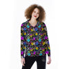 Graffiti Colorful Emoji Faces Print Pattern Women's Long Sleeve Shirts-grizzshop