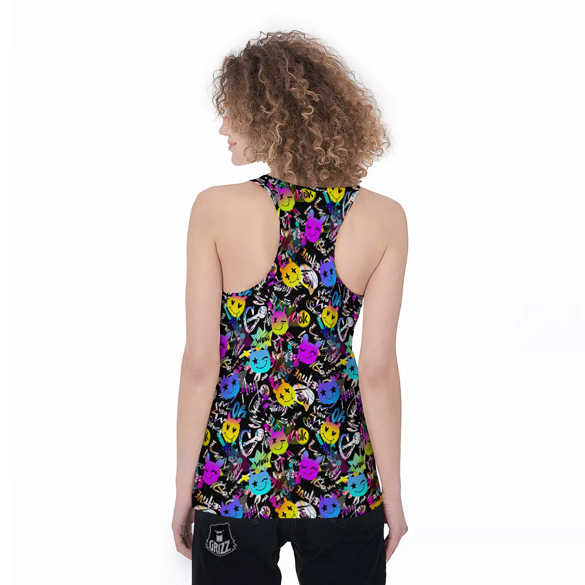 Graffiti Colorful Emoji Faces Print Pattern Women's Racerback Tank Top-grizzshop