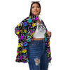 Graffiti Colorful Emoji Faces Print Pattern Women's Sherpa Jacket-grizzshop