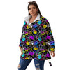 Graffiti Colorful Emoji Faces Print Pattern Women's Sherpa Jacket-grizzshop