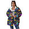 Graffiti Colorful Emoji Faces Print Pattern Women's Sherpa Jacket-grizzshop