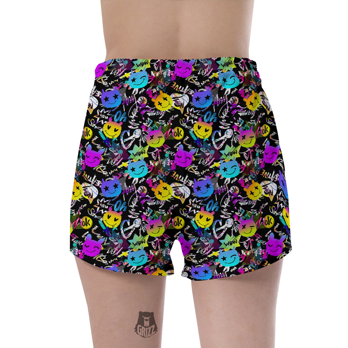 Graffiti Colorful Emoji Faces Print Pattern Women's Shorts-grizzshop