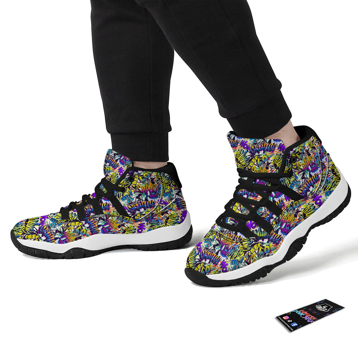 Graffiti Colorful Print Pattern Black Bball Shoes-grizzshop