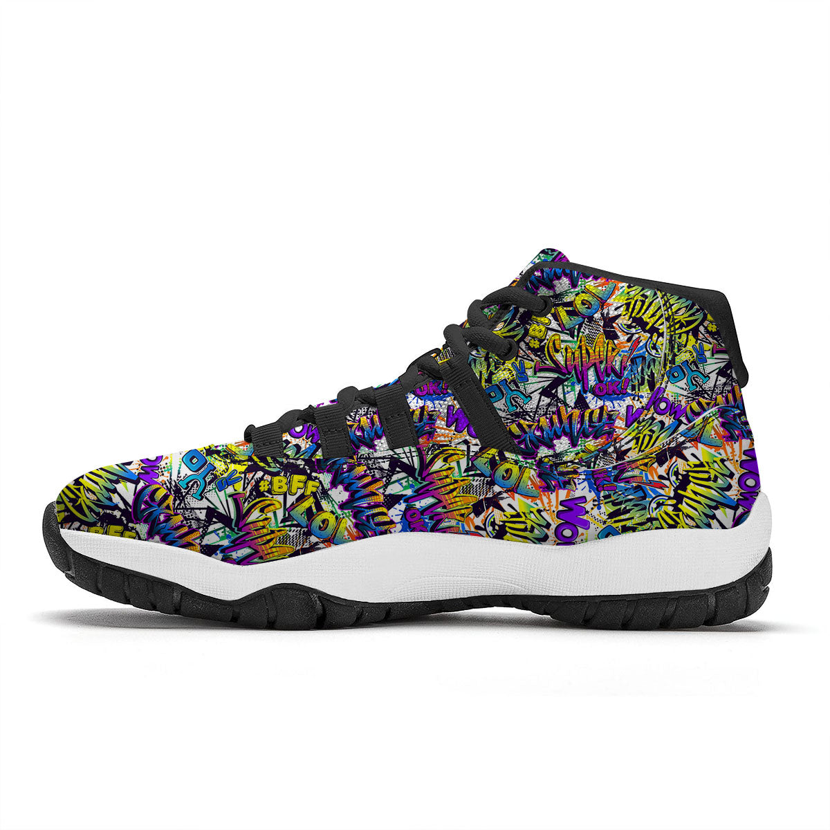 Graffiti Colorful Print Pattern Black Bball Shoes-grizzshop