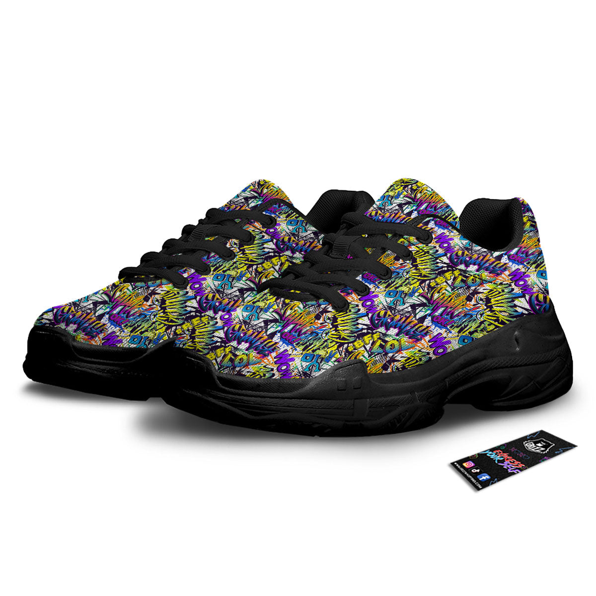 Graffiti Colorful Print Pattern Black Chunky Shoes-grizzshop