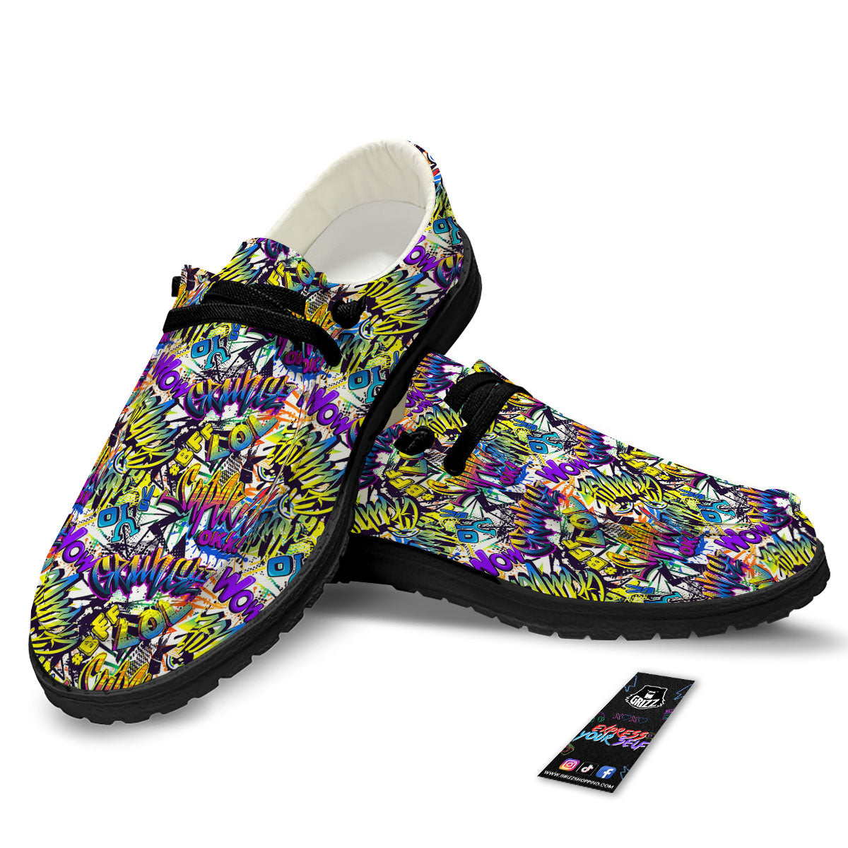 Graffiti Colorful Print Pattern Black Loafers-grizzshop