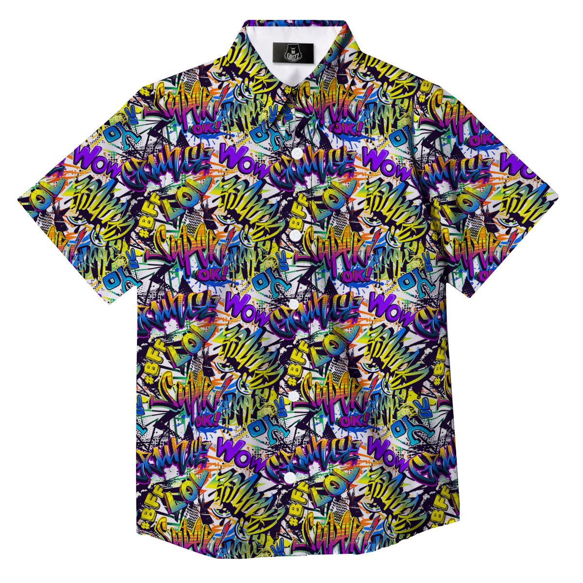 Graffiti Colorful Print Pattern Button Up Shirt-grizzshop