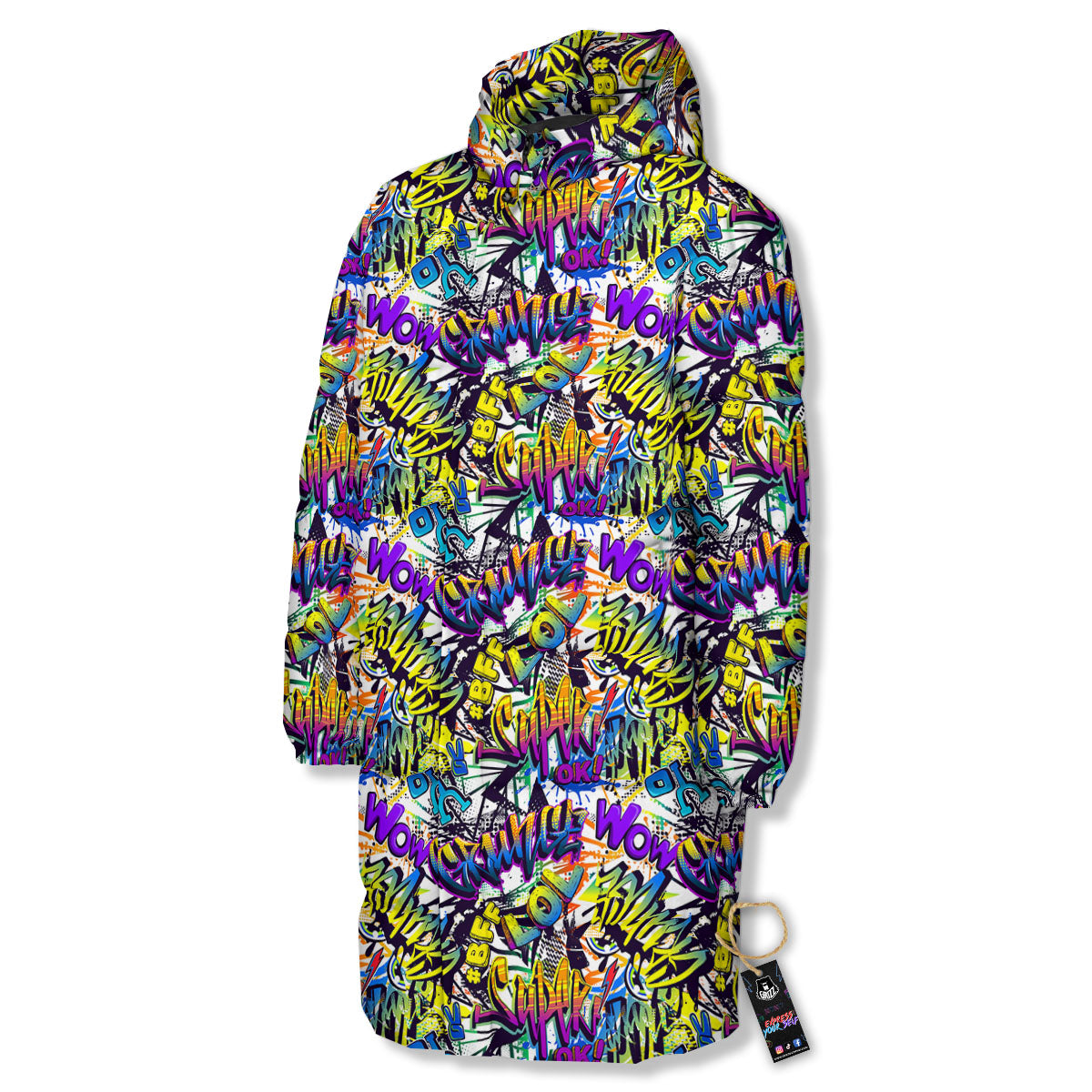 Graffiti Colorful Print Pattern Long Down Jacket-grizzshop
