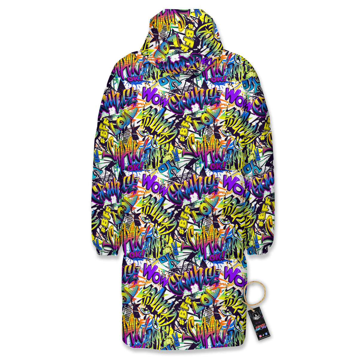 Graffiti Colorful Print Pattern Long Down Jacket-grizzshop