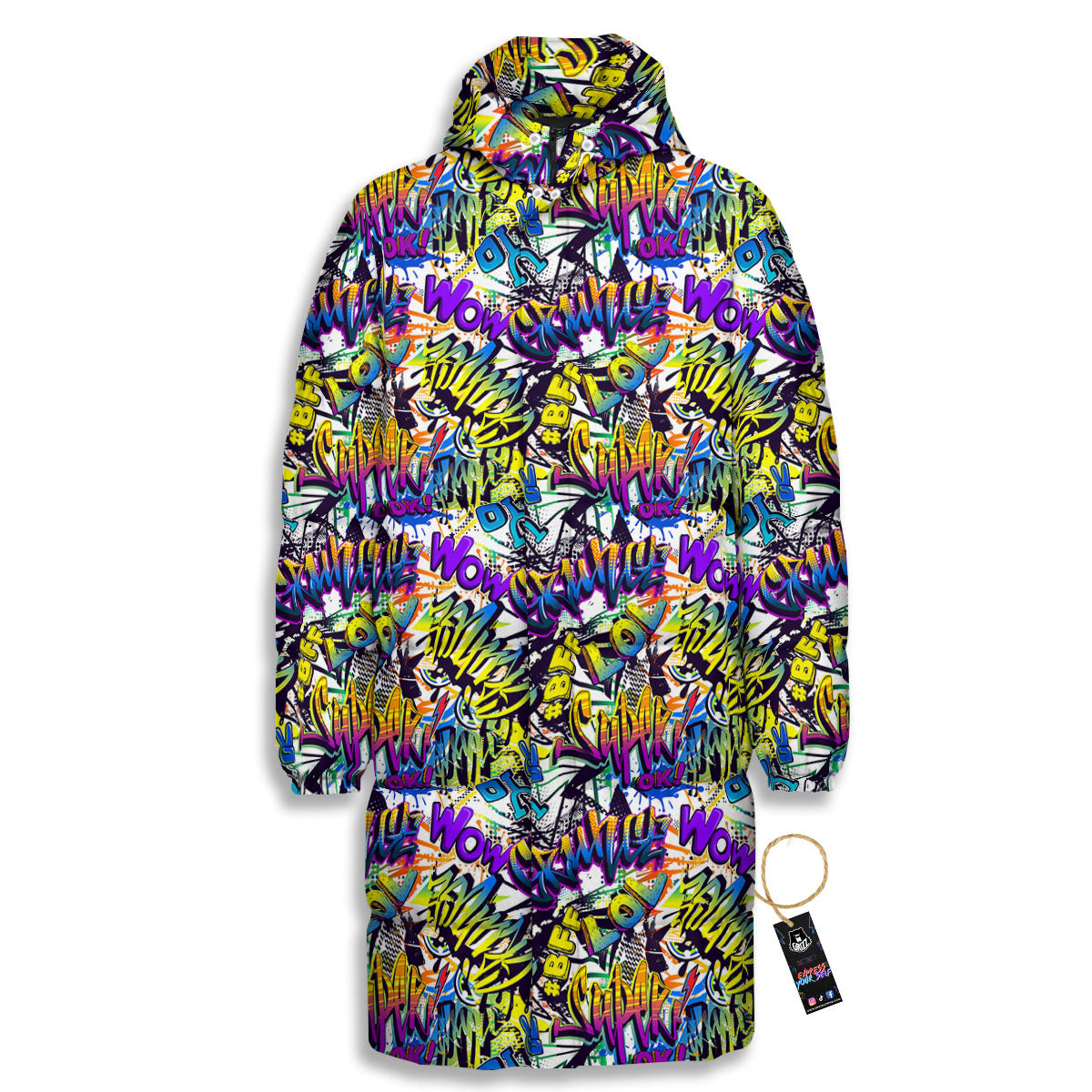 Graffiti Colorful Print Pattern Long Down Jacket-grizzshop