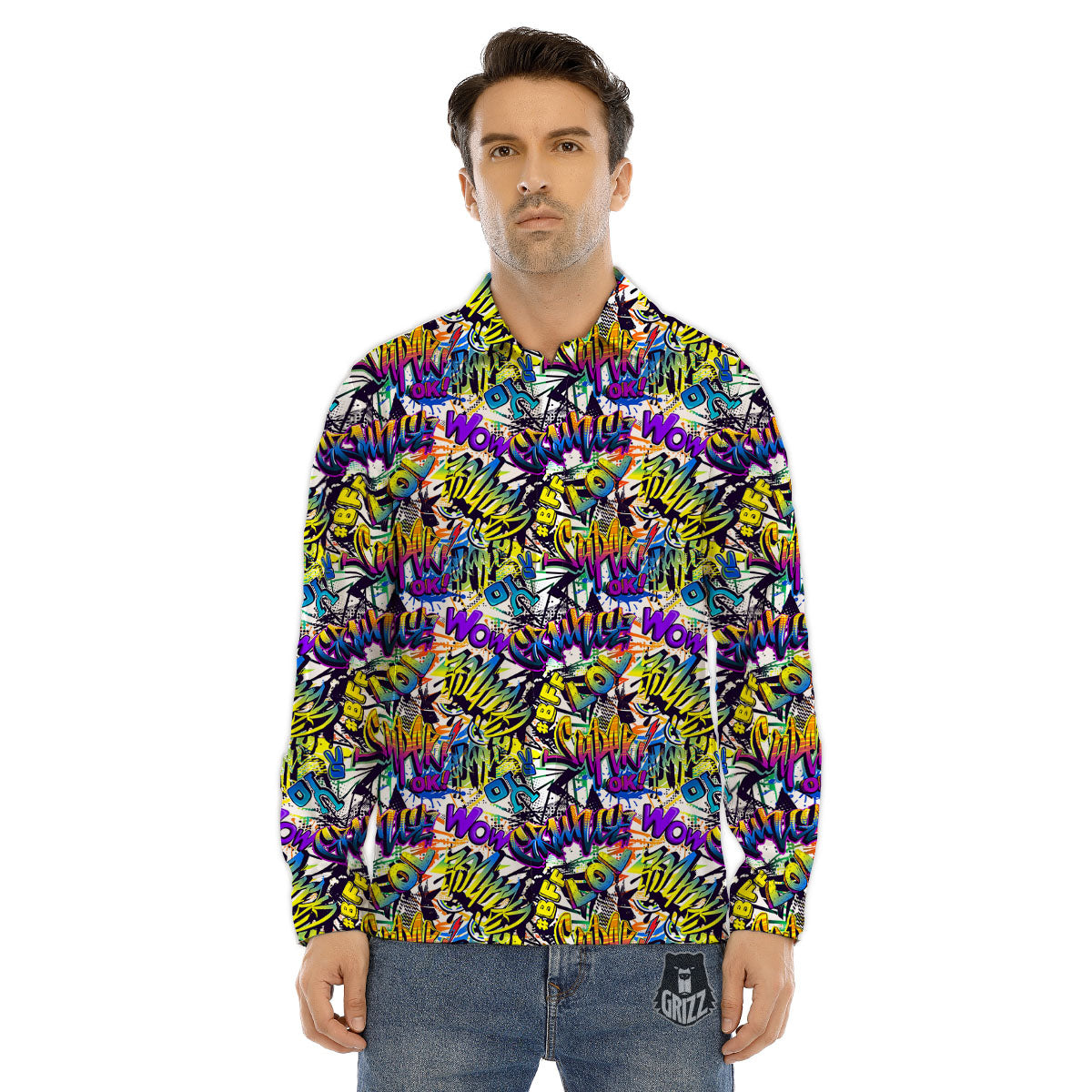 Graffiti Colorful Print Pattern Men's Dress Shirts-grizzshop