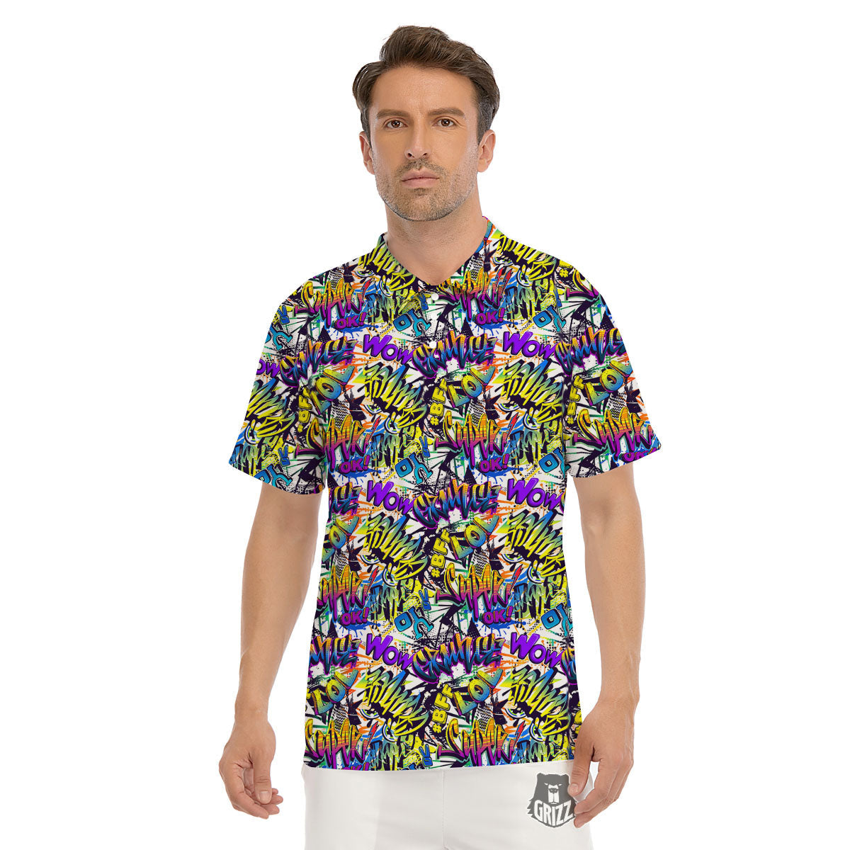 Graffiti Colorful Print Pattern Men's Golf Shirts-grizzshop