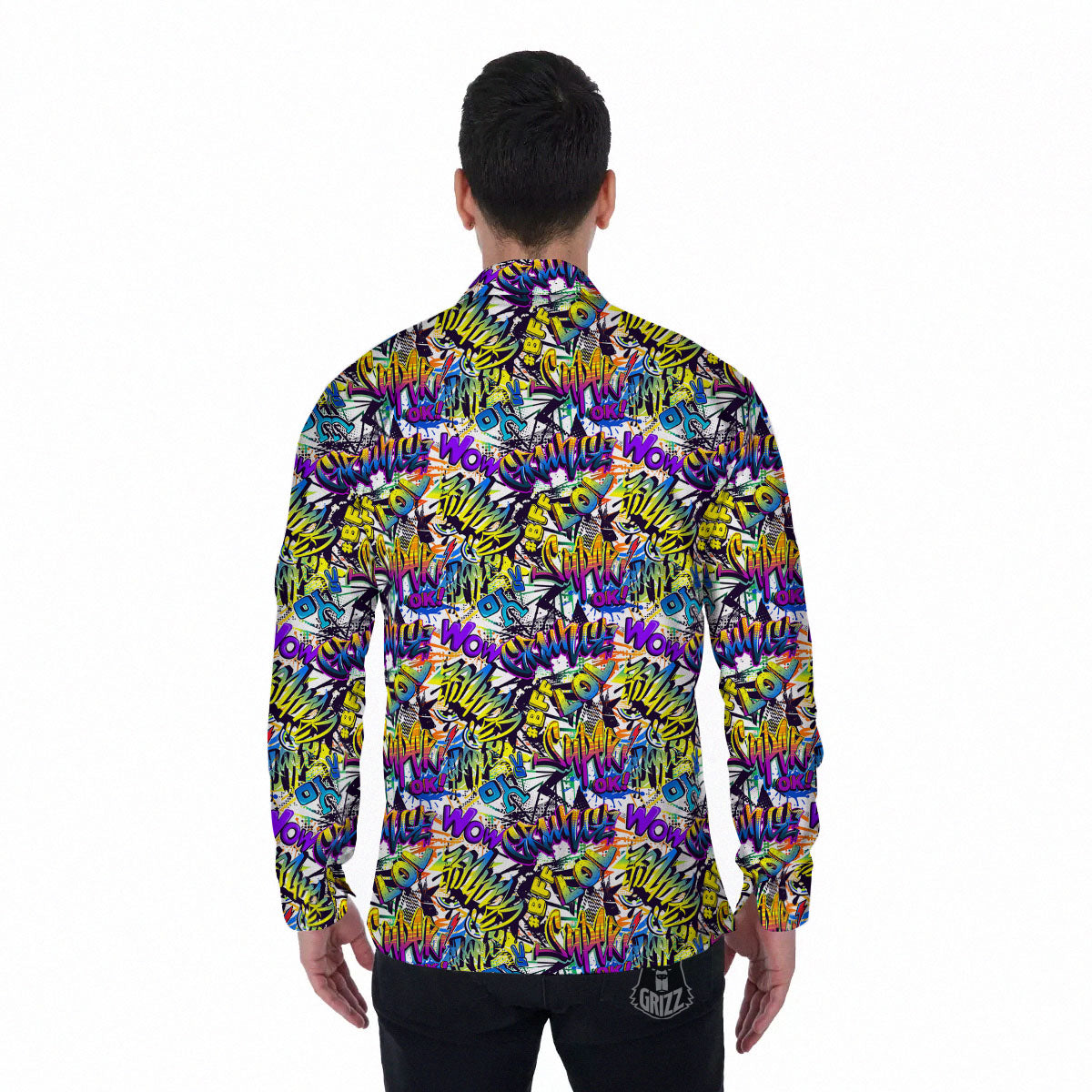 Graffiti Colorful Print Pattern Men's Long Sleeve Shirts-grizzshop