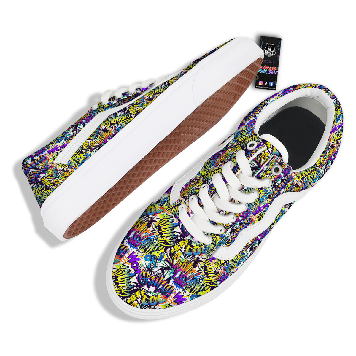 Graffiti Colorful Print Pattern Skate Shoes-grizzshop