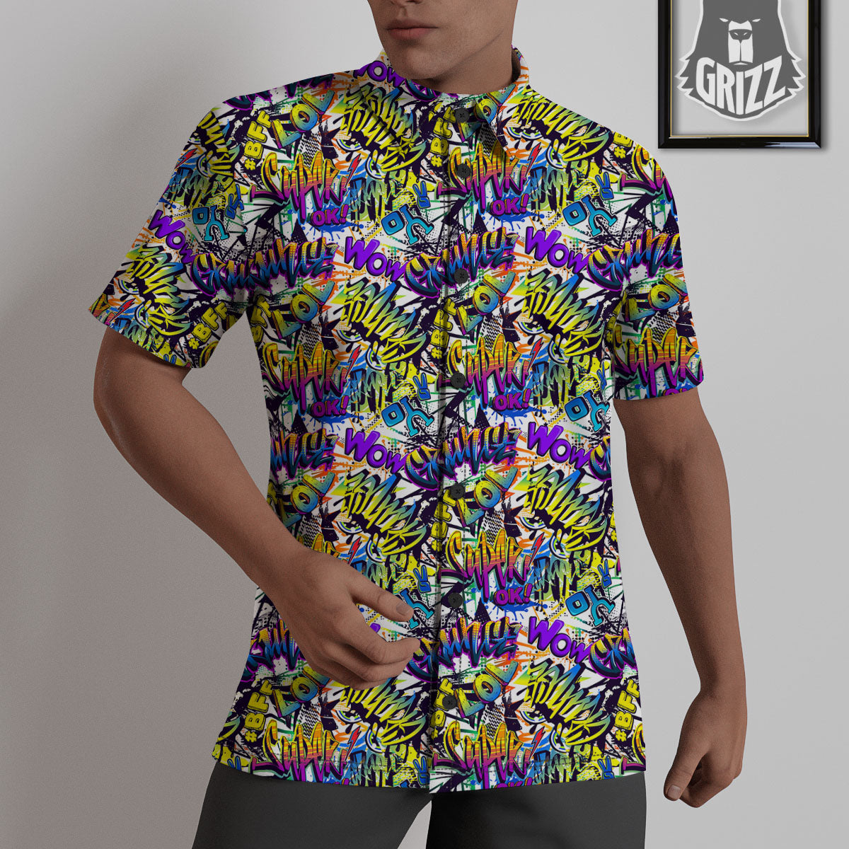 Graffiti Colorful Print Pattern Untucked Shirts-grizzshop
