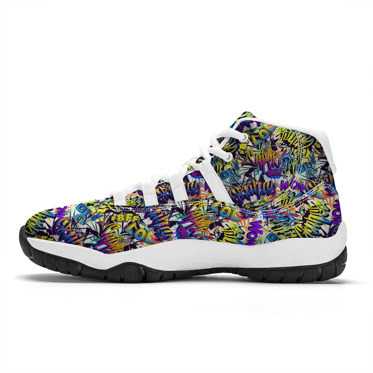 Graffiti Colorful Print Pattern White Bball Shoes-grizzshop
