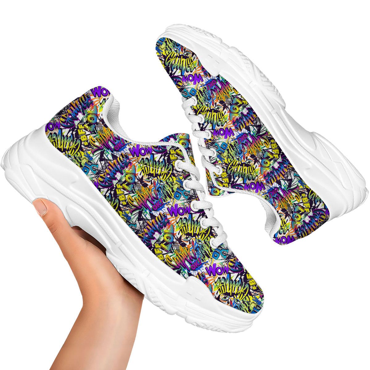 Graffiti Colorful Print Pattern White Chunky Shoes-grizzshop