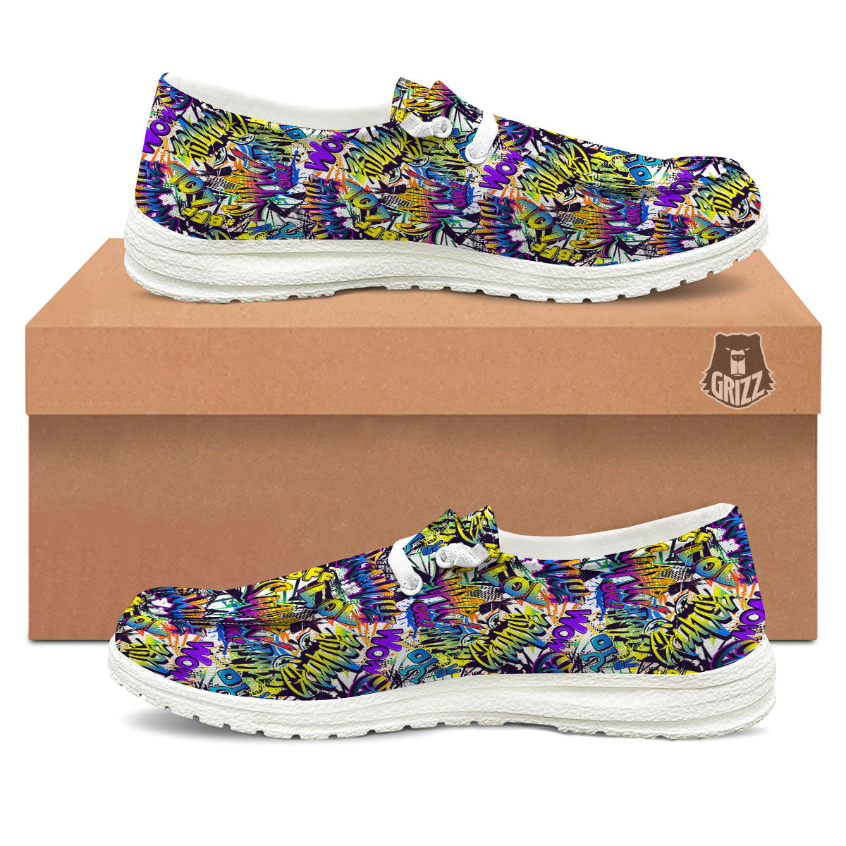 Graffiti Colorful Print Pattern White Loafers-grizzshop