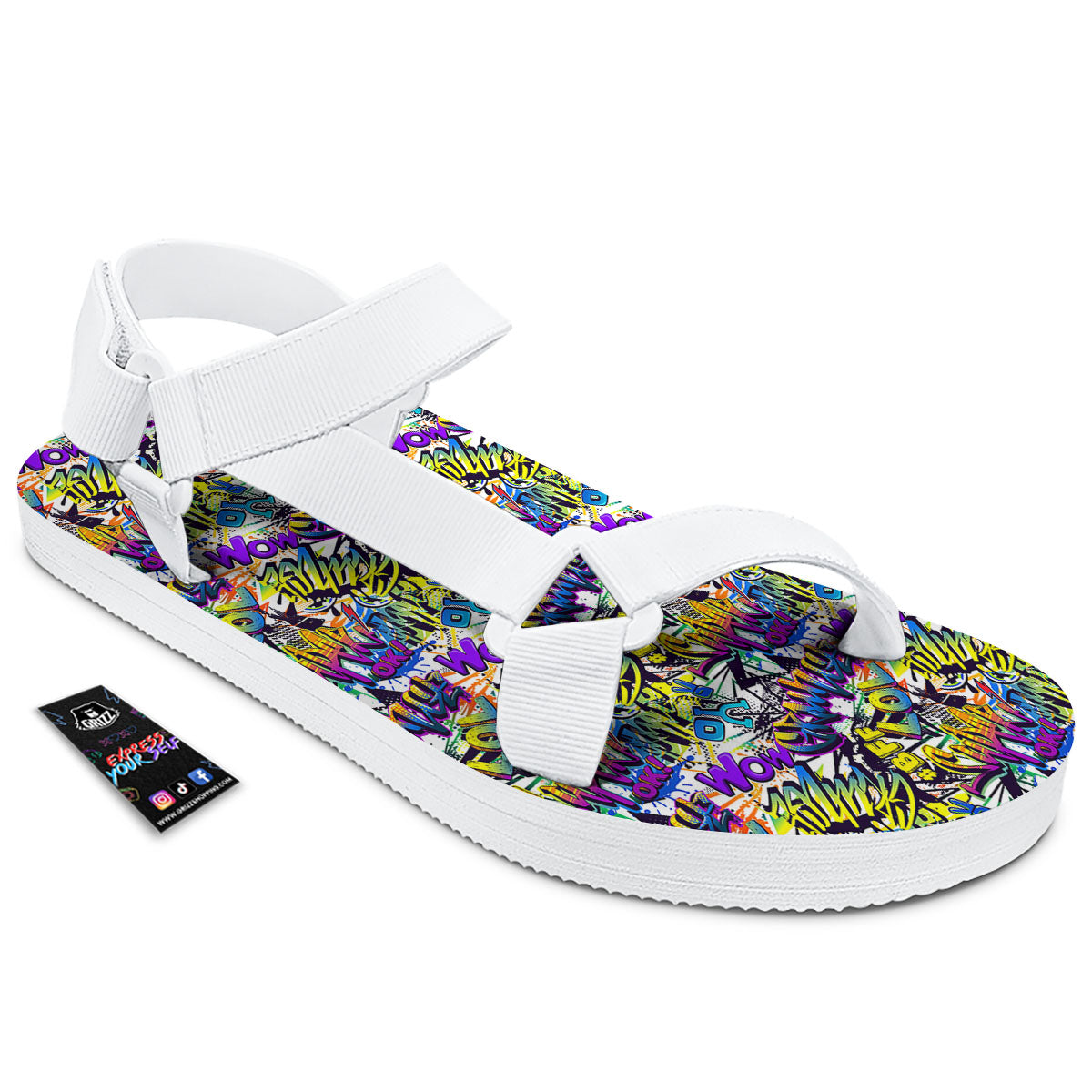 Graffiti Colorful Print Pattern White Open Toe Sandals-grizzshop