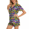 Graffiti Colorful Print Pattern Women Silk Pajamas-grizzshop