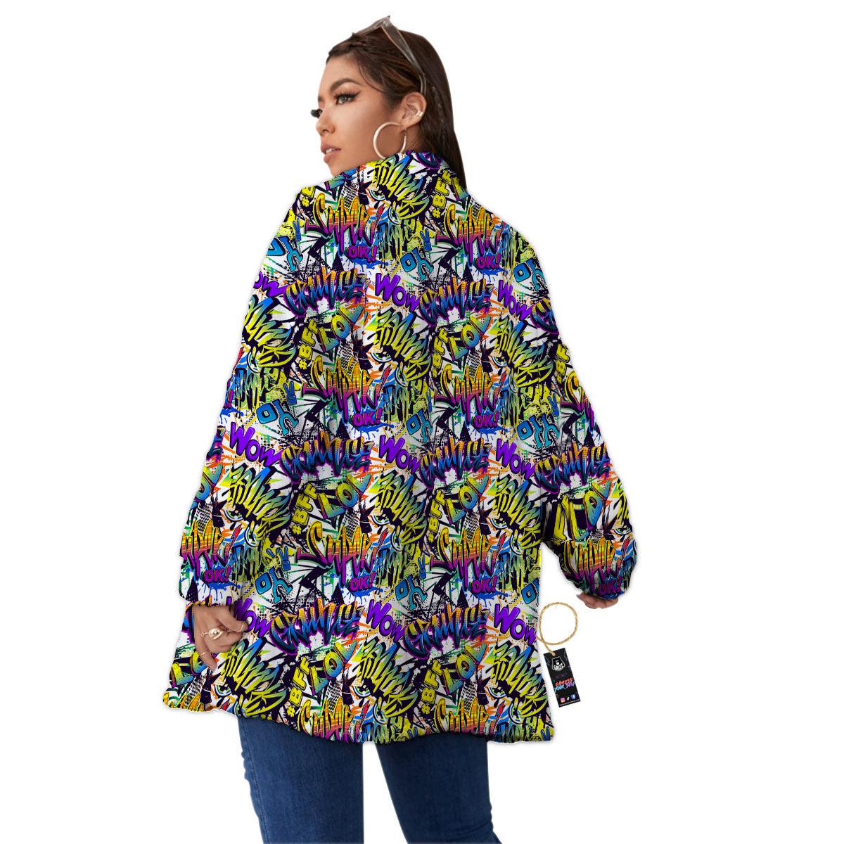 Graffiti Colorful Print Pattern Women's Sherpa Jacket-grizzshop