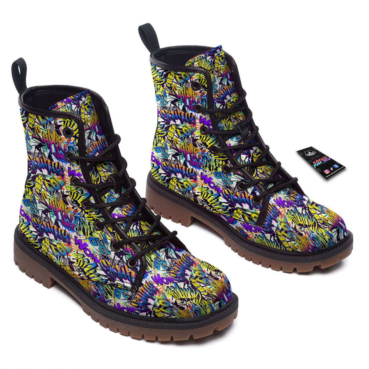 Graffiti Colorful Print Pattern Work Boots-grizzshop