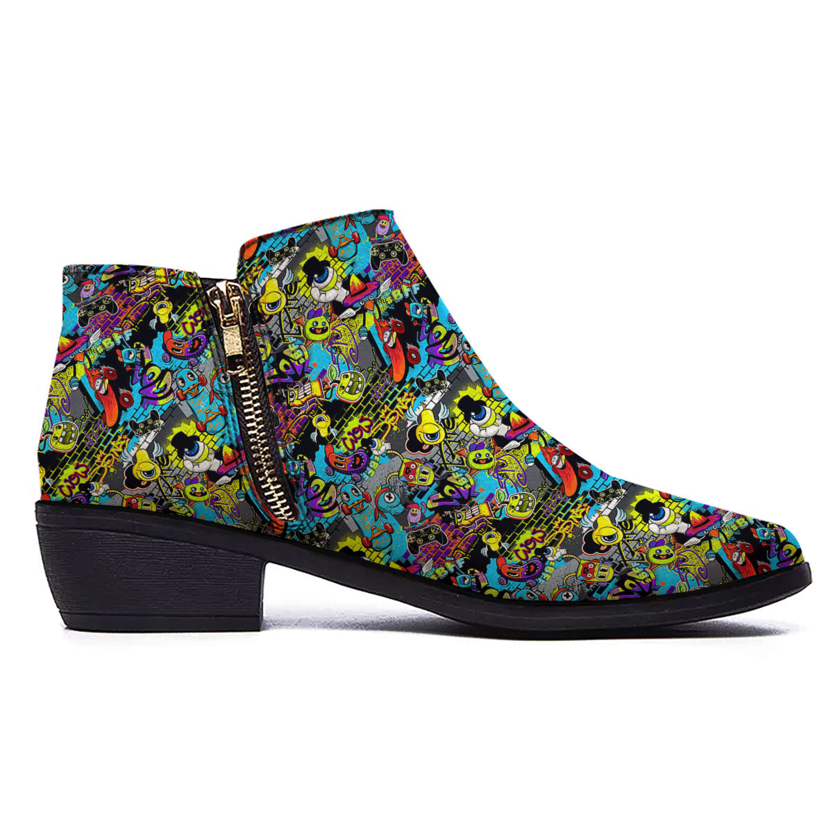 Graffiti Funky Print Pattern Ankle Boots-grizzshop