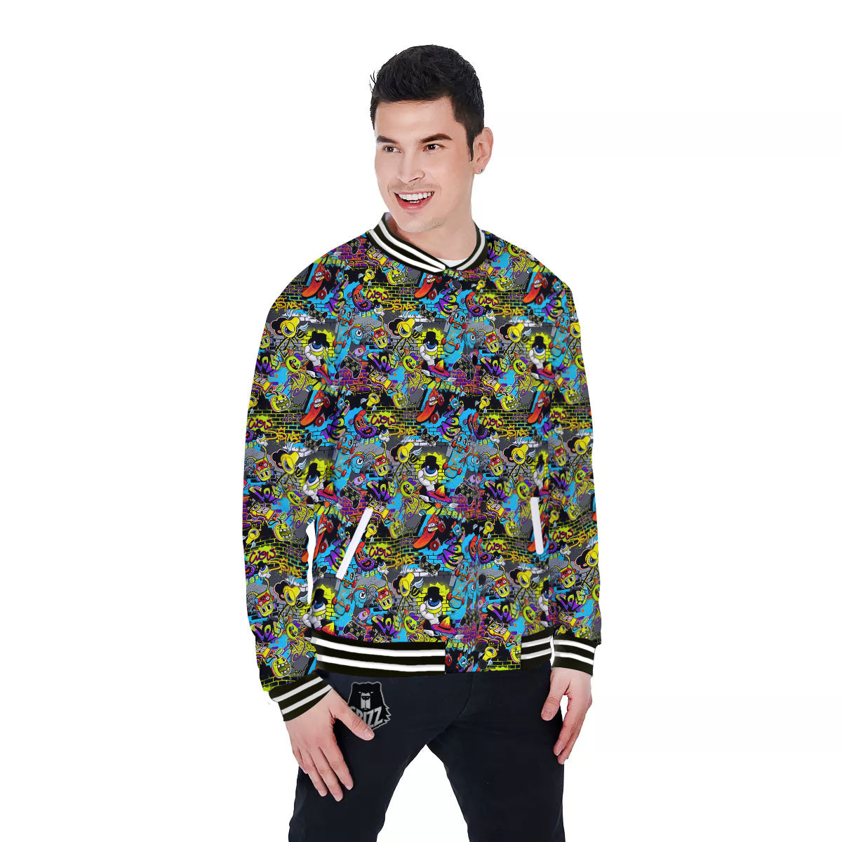 Graffiti Funky Print Pattern Baseball Jacket-grizzshop