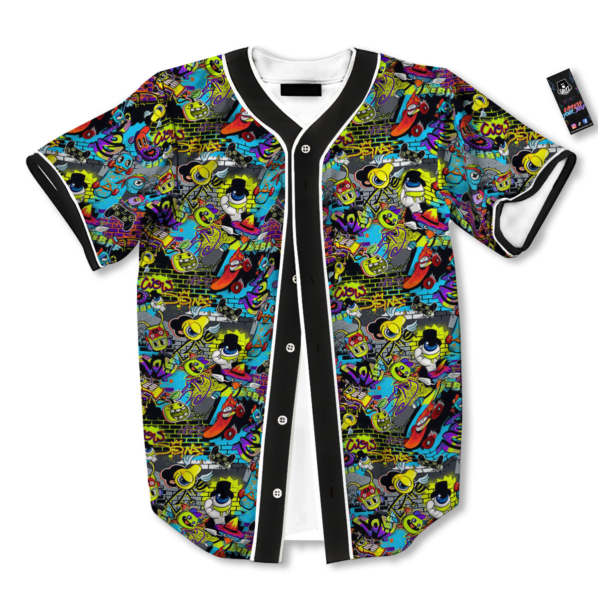 Graffiti Funky Print Pattern Baseball Jersey-grizzshop