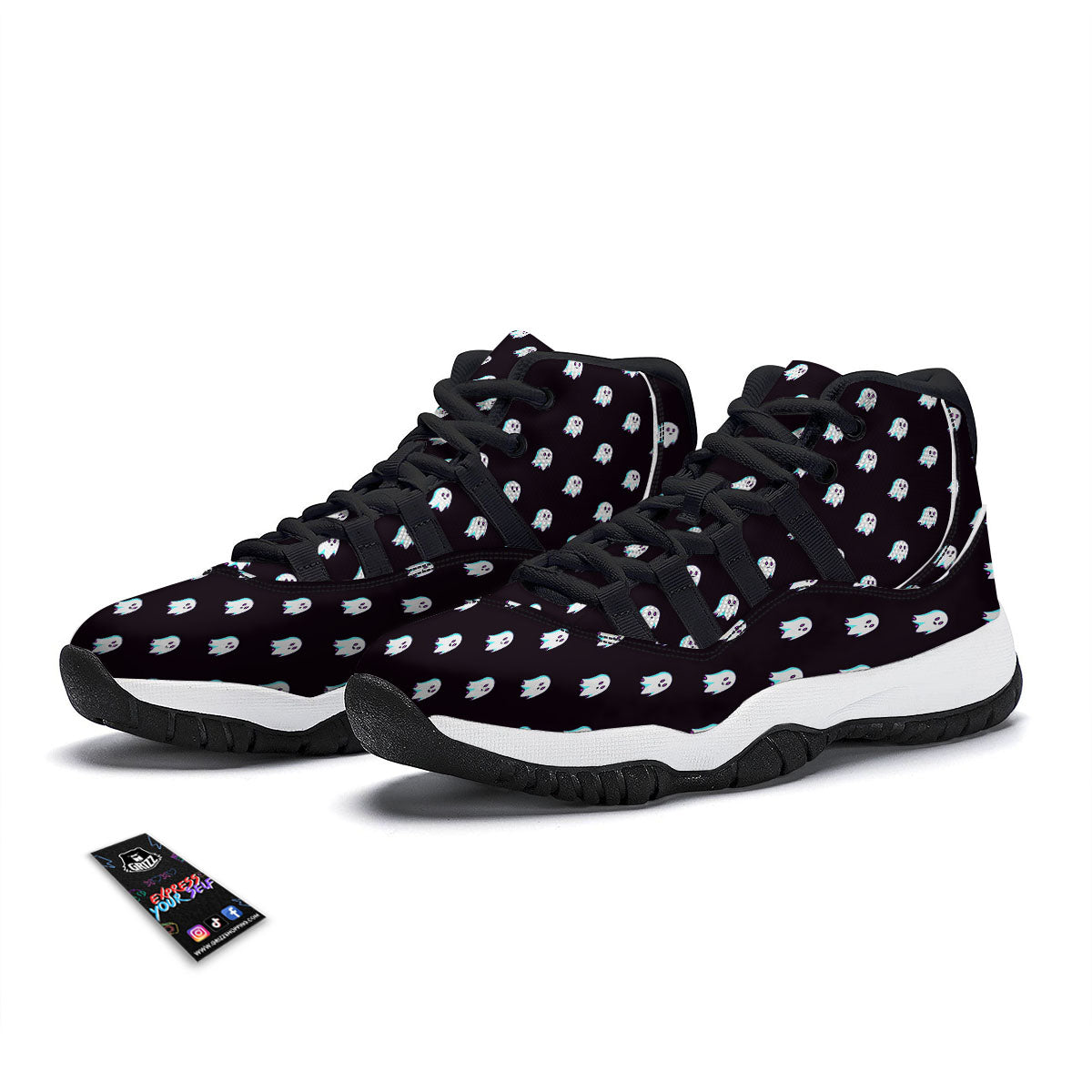 Graffiti Funky Print Pattern Black Bball Shoes-grizzshop