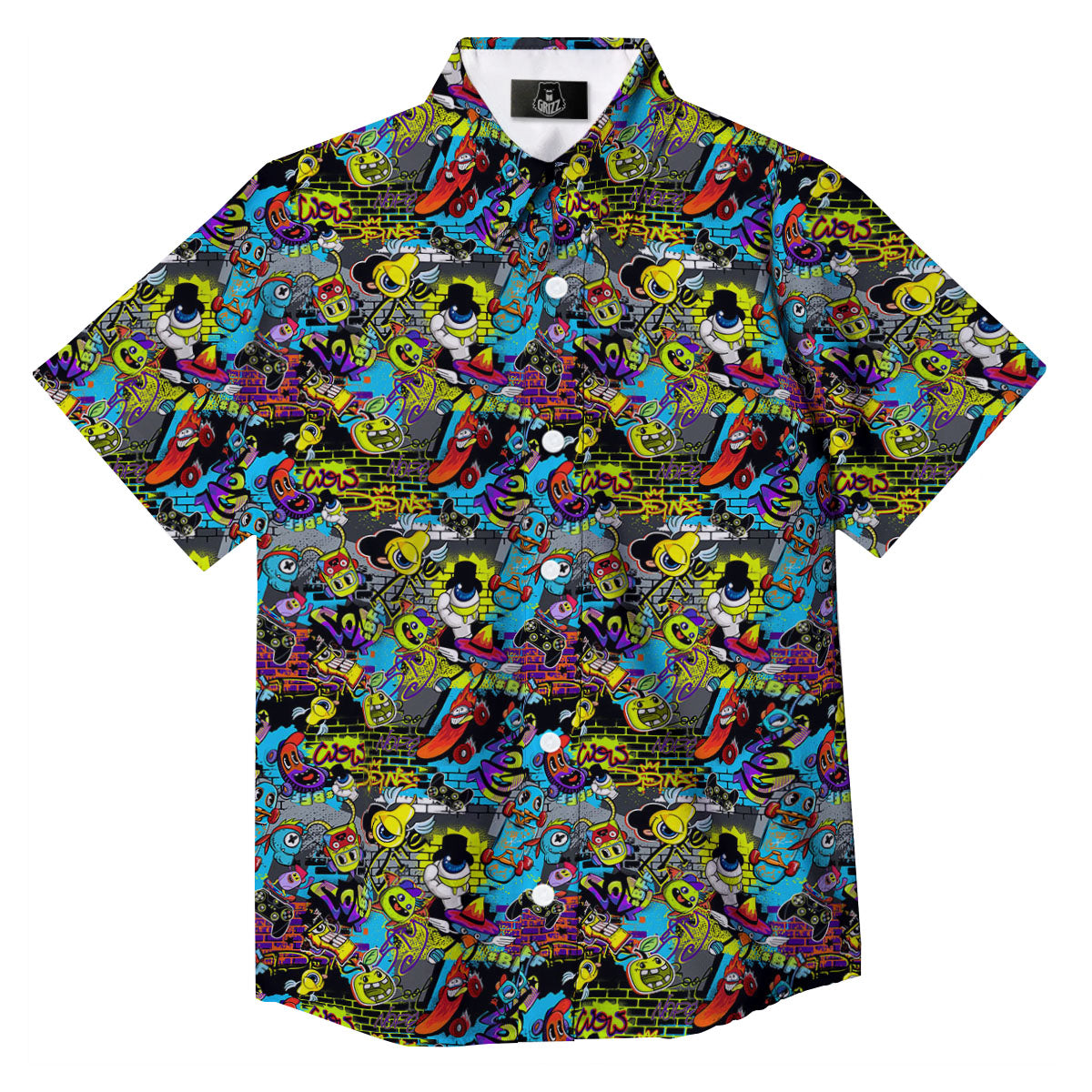 Graffiti Funky Print Pattern Button Up Shirt-grizzshop