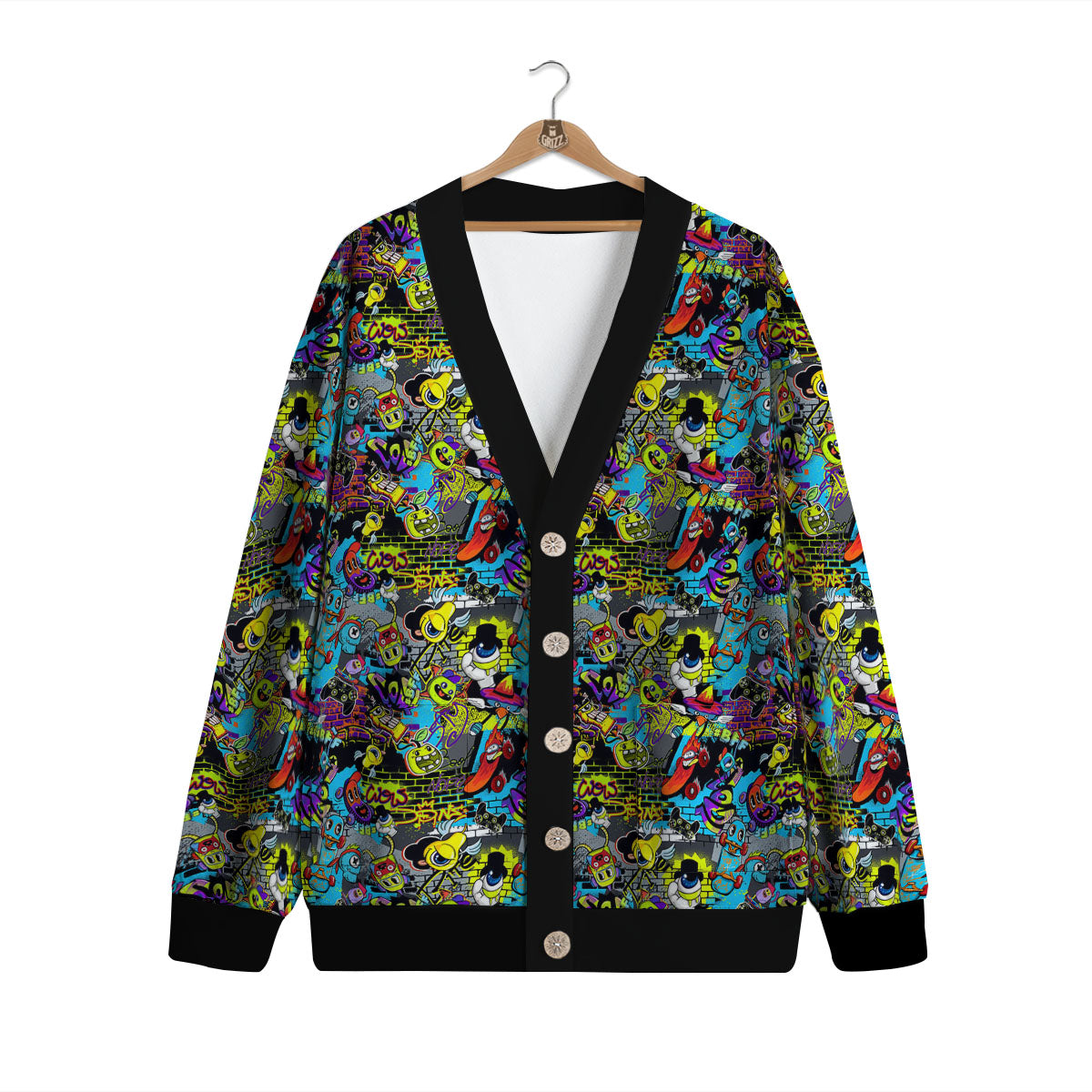 Graffiti Funky Print Pattern Cardigan-grizzshop