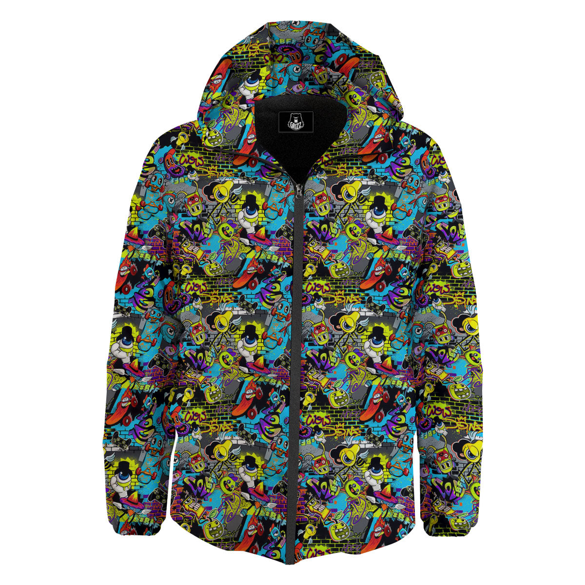 Graffiti Funky Print Pattern Down Jacket-grizzshop