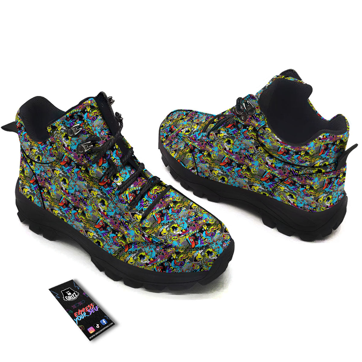 Graffiti Funky Print Pattern Hiking Shoes-grizzshop