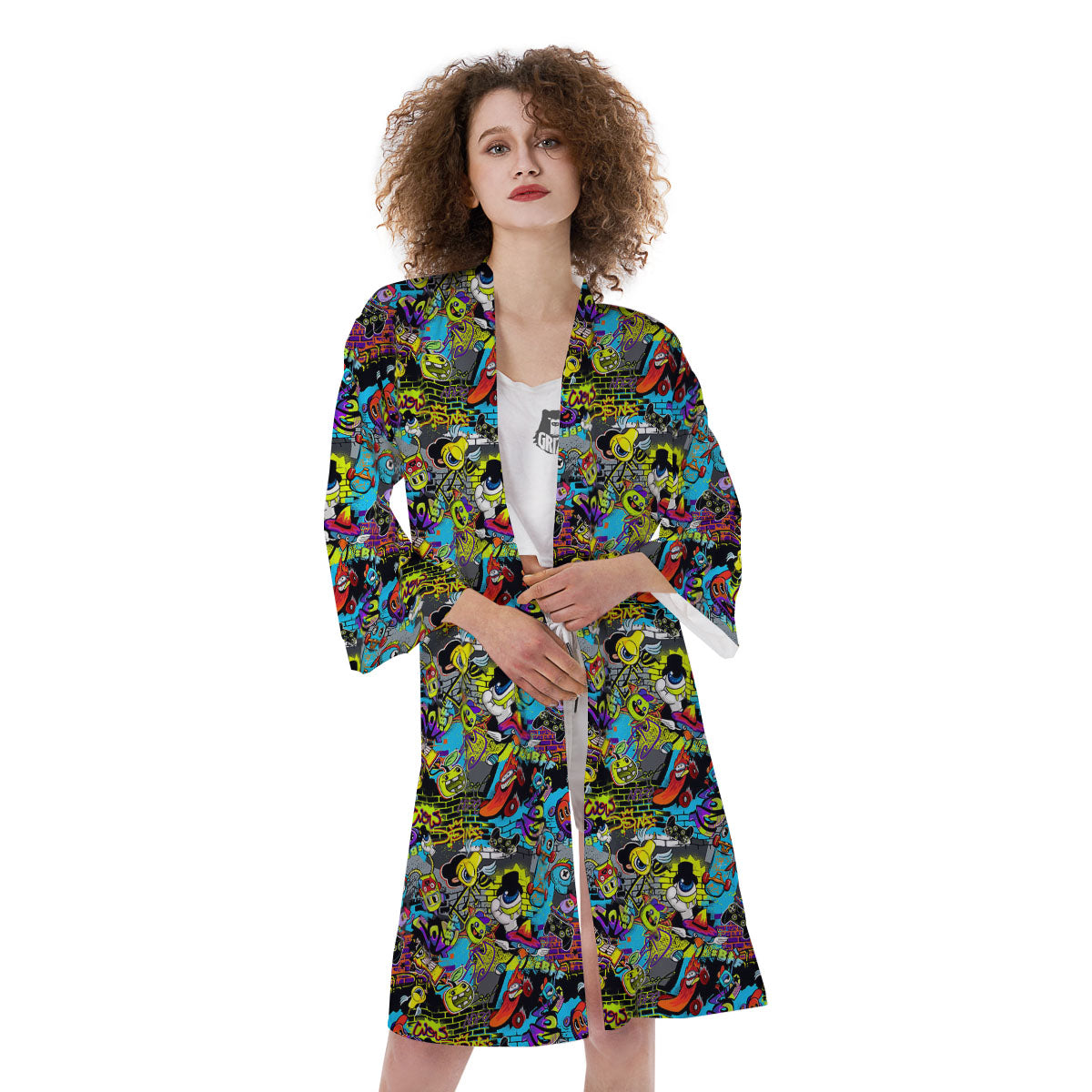 Graffiti Funky Print Pattern Kimono-grizzshop