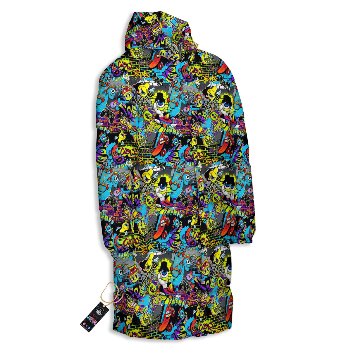 Graffiti Funky Print Pattern Long Down Jacket-grizzshop