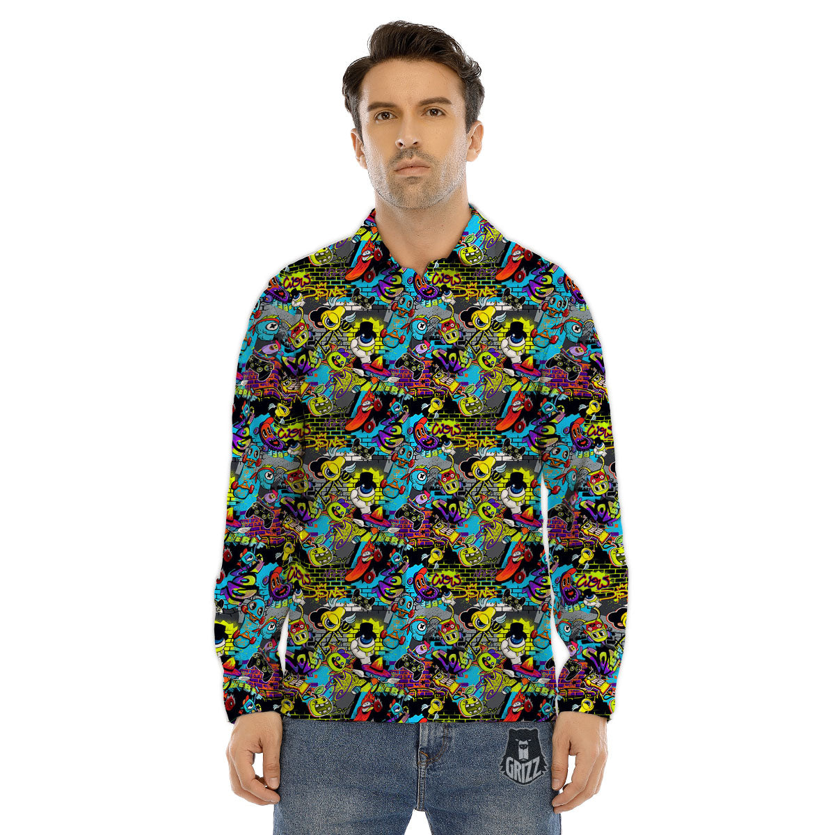 Graffiti Funky Print Pattern Men's Dress Shirts-grizzshop