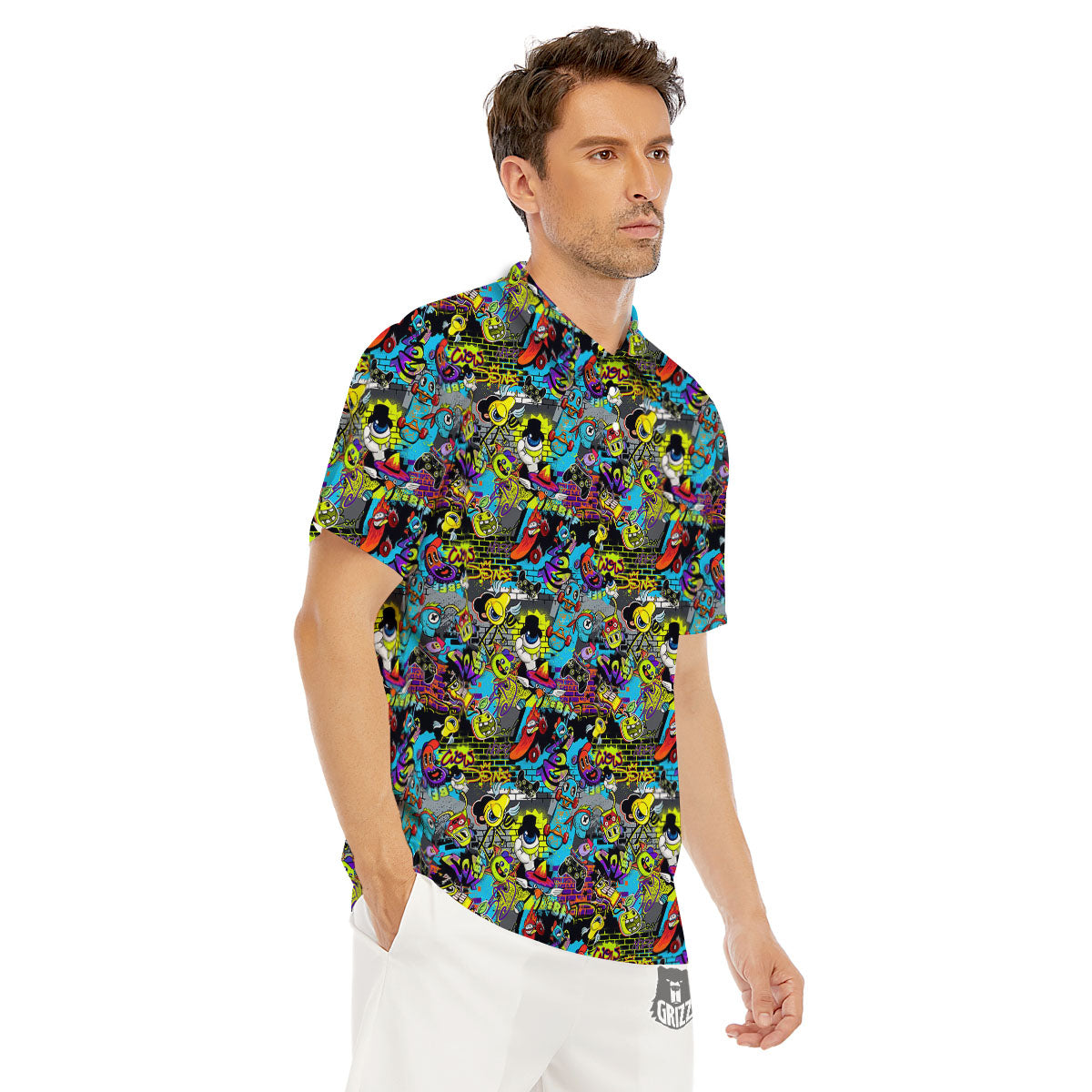 Graffiti Funky Print Pattern Men's Golf Shirts-grizzshop