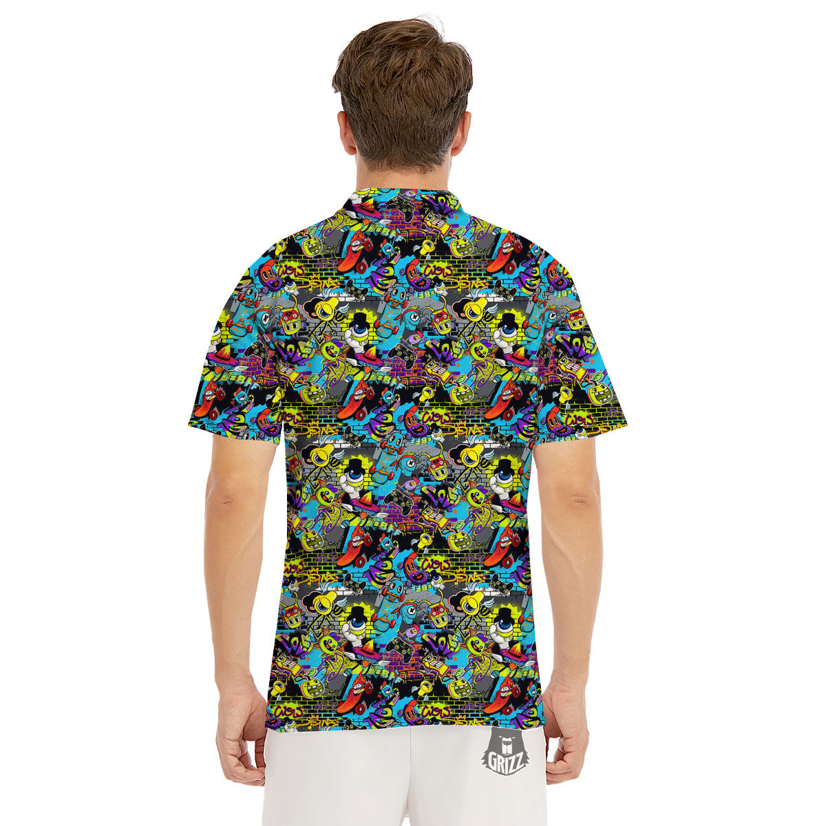 Graffiti Funky Print Pattern Men's Golf Shirts-grizzshop