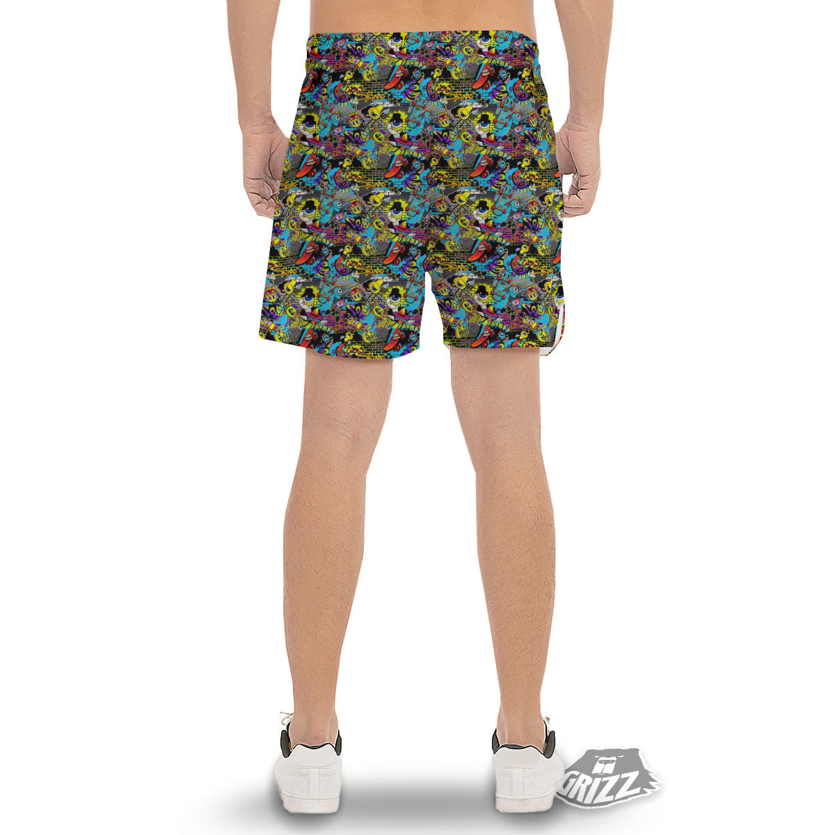 Graffiti Funky Print Pattern Men's Gym Shorts-grizzshop