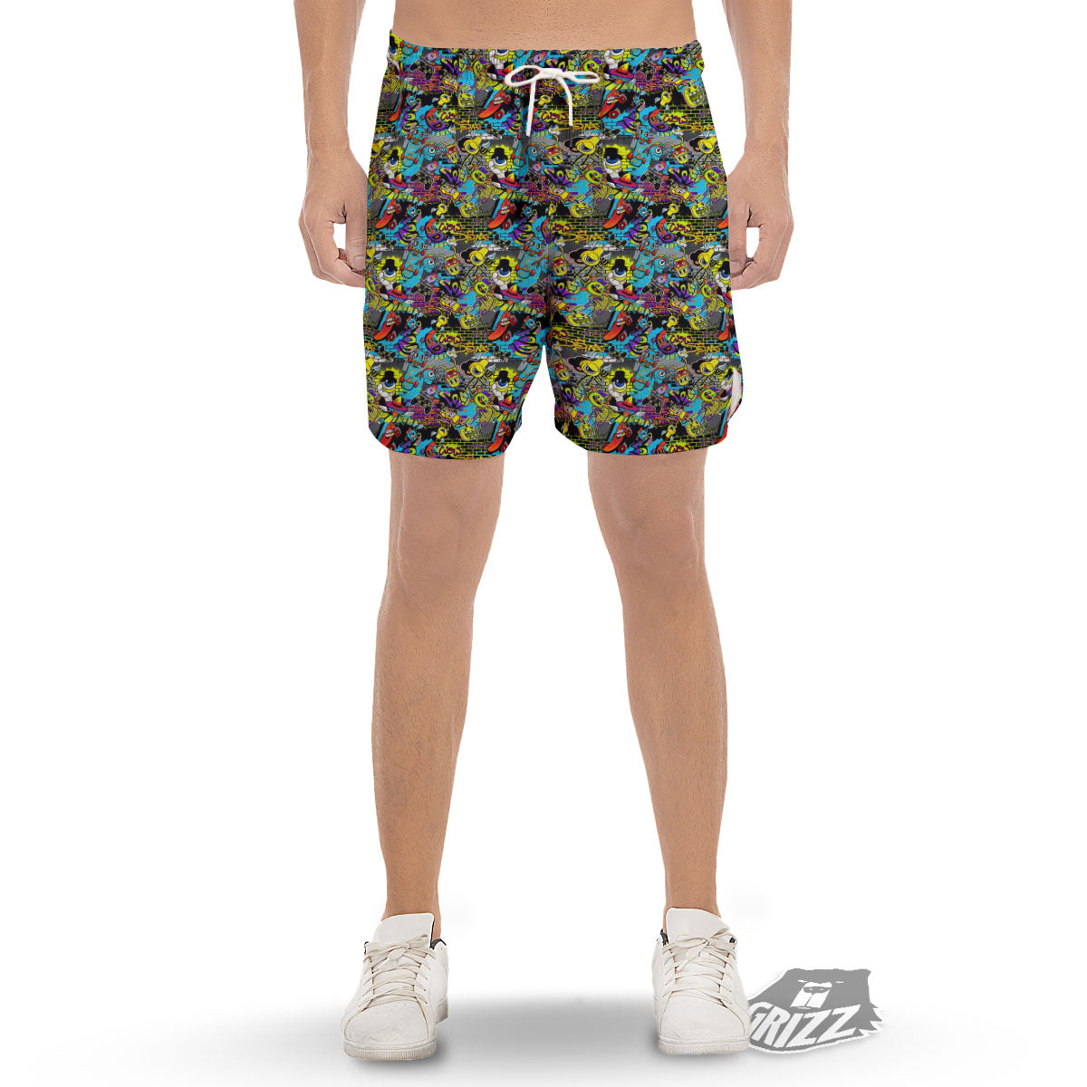 Graffiti Funky Print Pattern Men's Gym Shorts-grizzshop