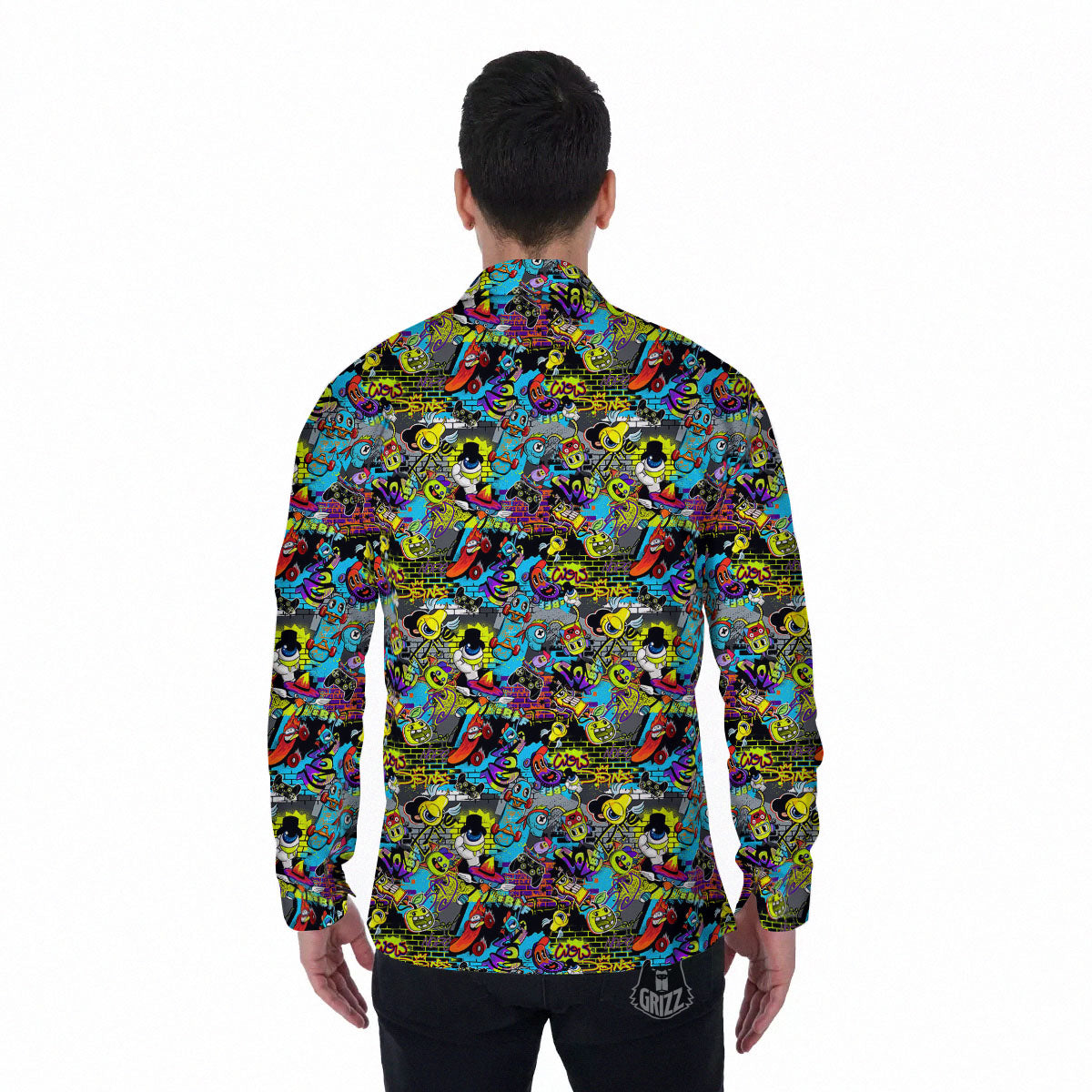 Graffiti Funky Print Pattern Men's Long Sleeve Shirts-grizzshop