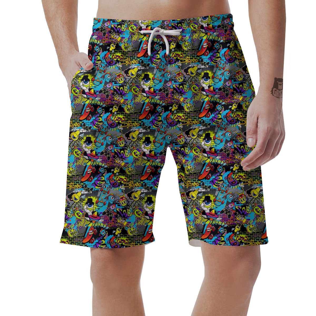 Graffiti Funky Print Pattern Men's Shorts-grizzshop