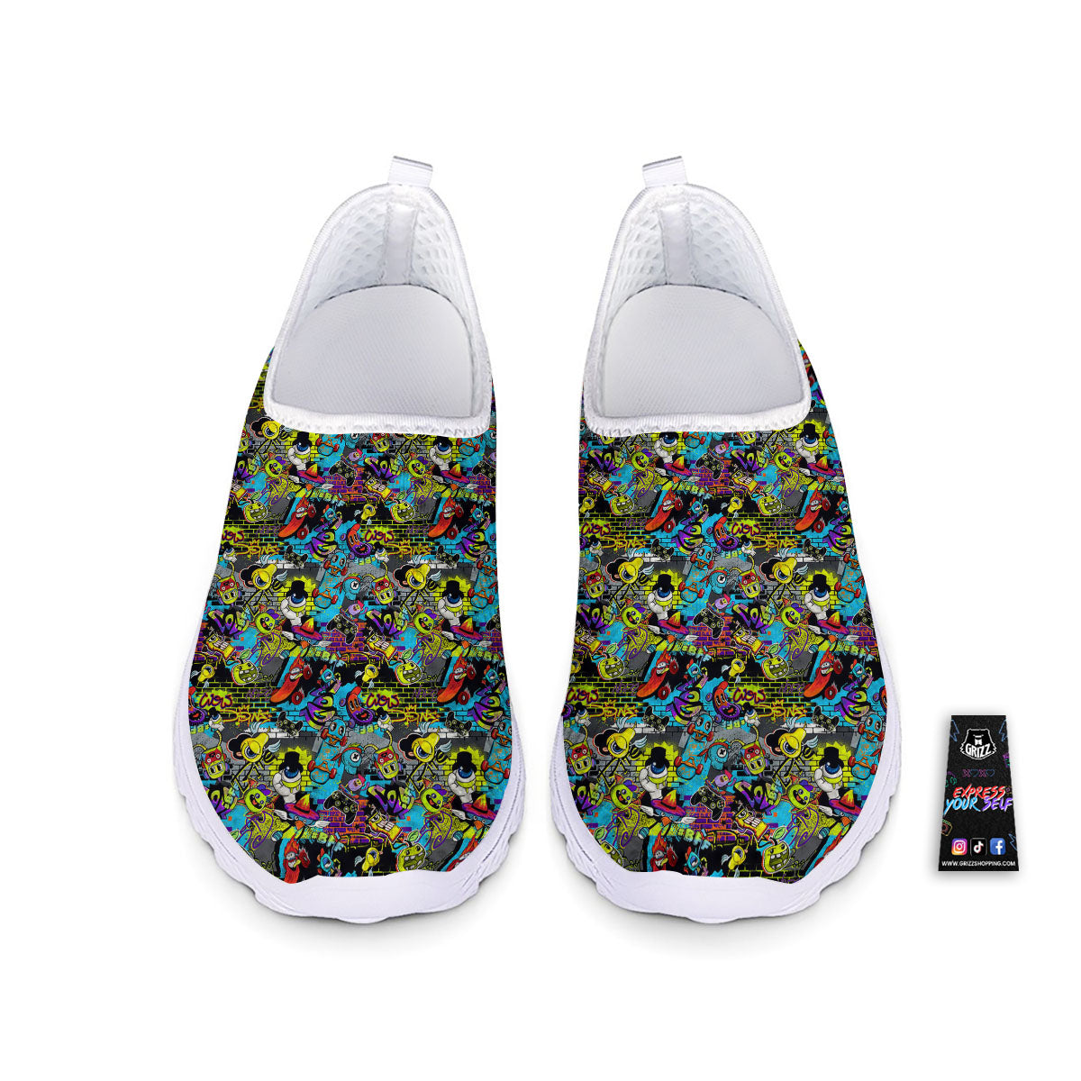 Graffiti Funky Print Pattern Nurse Shoes-grizzshop