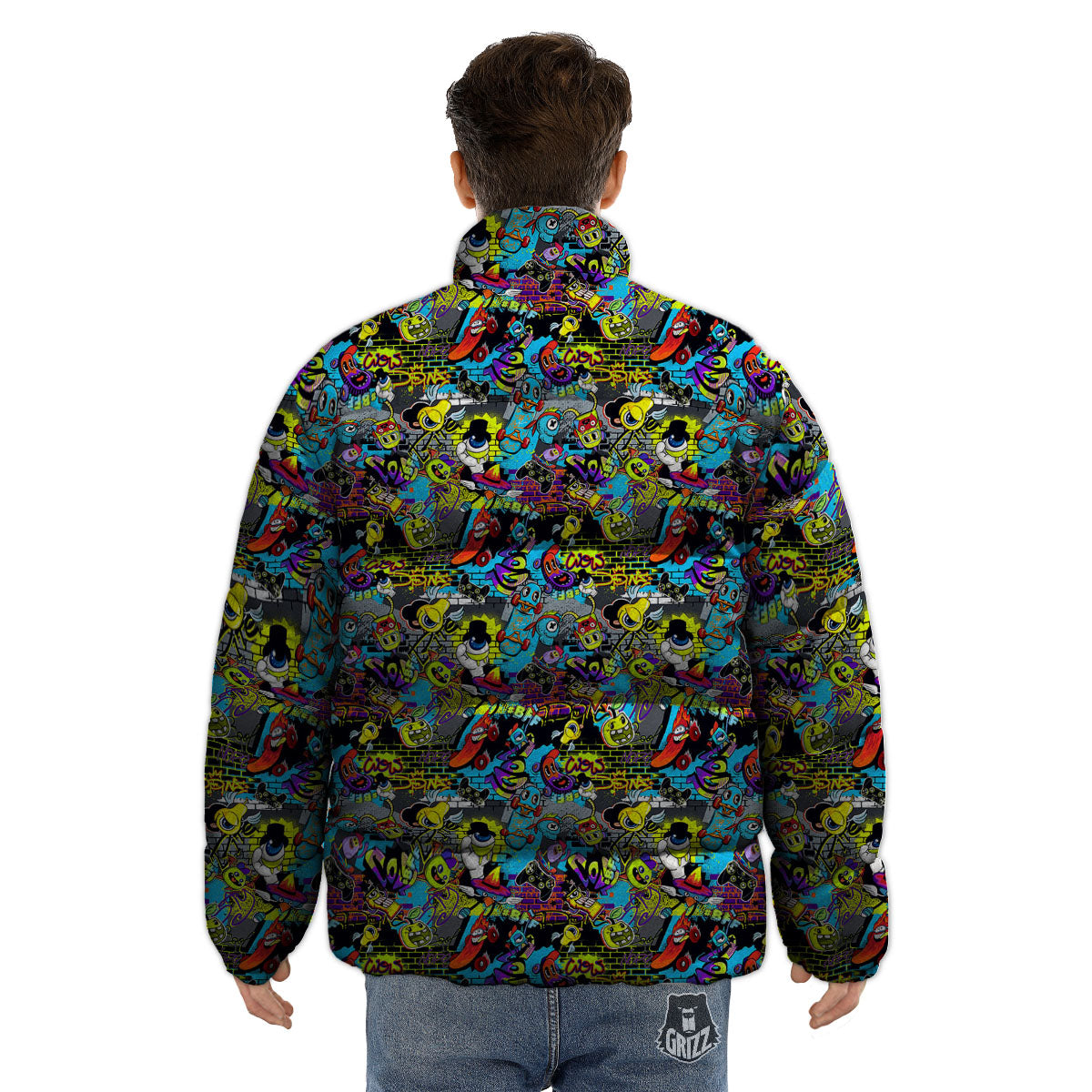 Graffiti Funky Print Pattern Puffer Jacket-grizzshop