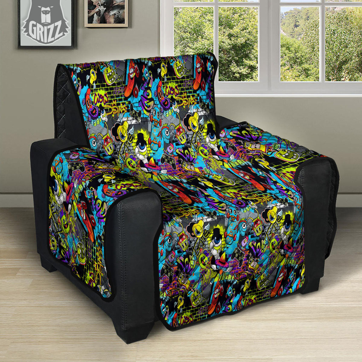 Graffiti Funky Print Pattern Recliner Protector-grizzshop