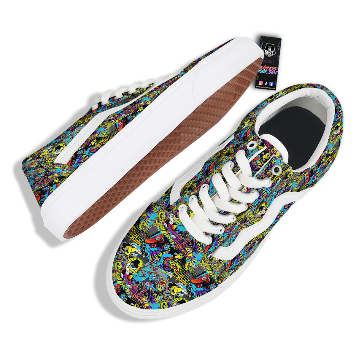 Graffiti Funky Print Pattern Skate Shoes-grizzshop