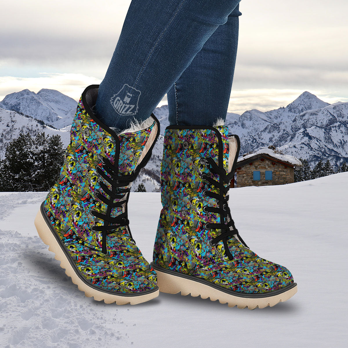 Graffiti Funky Print Pattern Snow Boots-grizzshop